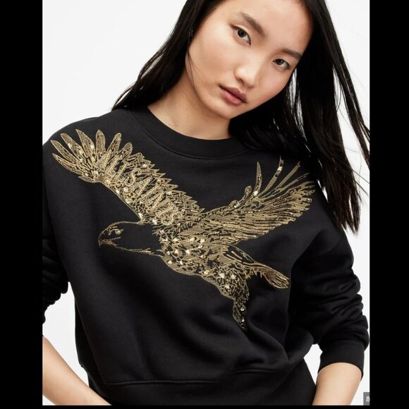 AllSaints NWT  "Flite Separo" Gold Embroidered Crewneck  Sweatshirt - Picture 2 of 5